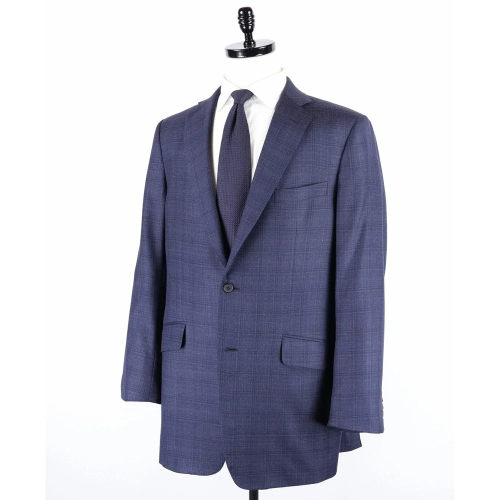 Dunhill London x Zegna Sport Coat 44L Blue Plaid Silk Wool Blazer Made in Italy